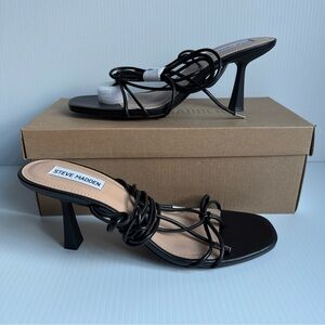 NIB Steve Madden Superb Black Metal Tipped Strap Lace Up Heel Women’s Size 10